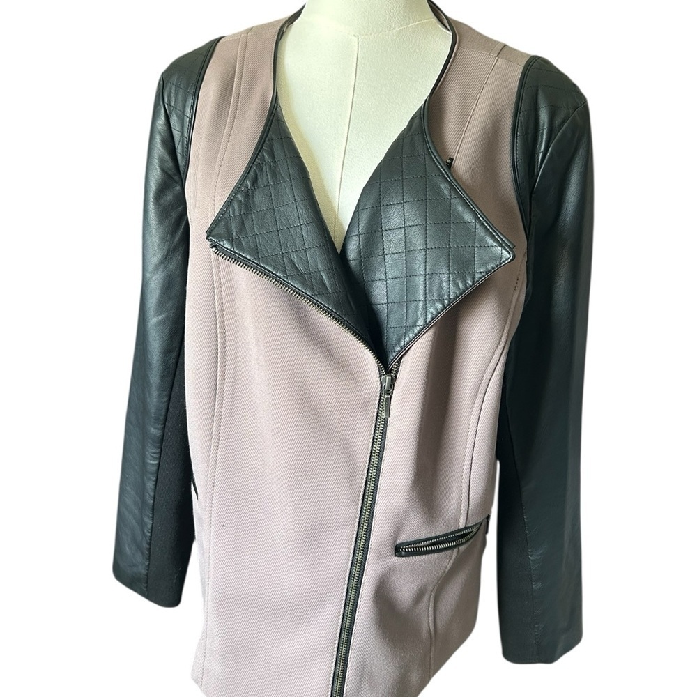 Sejour Faux Leather Twill Moto Jacket Sz 14W